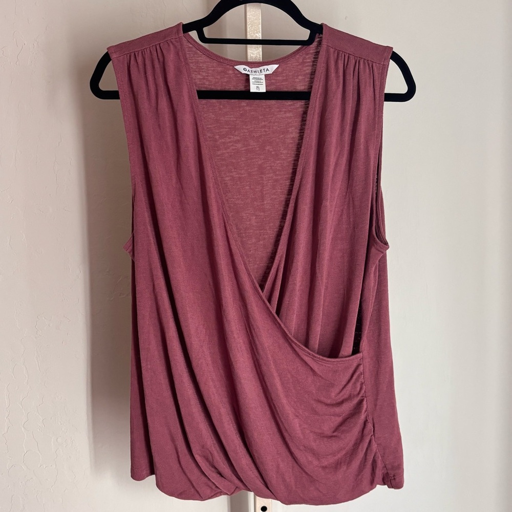 Athleta Breezy Wrap Tank Top Surplice Neckline Wrap Front, Mauve Rose, Sz XL